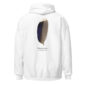 White hoodie with mallard feather design.