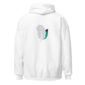 White hoodie with feather graphic on back