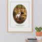 Framed English Pointer dog art with indoor decor.