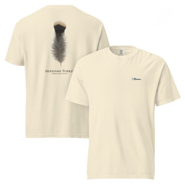unisex-garment-dyed-heavyweight-t-shirt-ivory-front-and-back-69b95fe96c4fe.jpg Beige t-shirt with feather print and logo.
