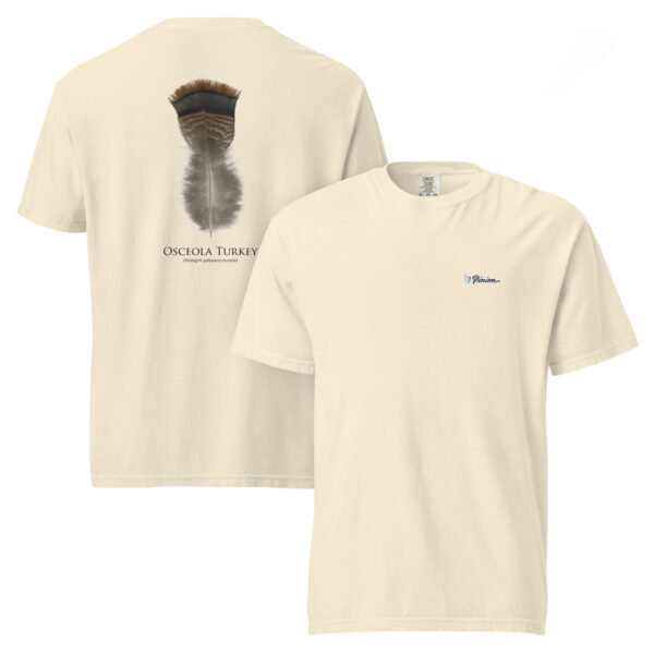 unisex-garment-dyed-heavyweight-t-shirt-ivory-front-and-back-69b9614875d29.jpg T-shirt with Osceola turkey feather print.