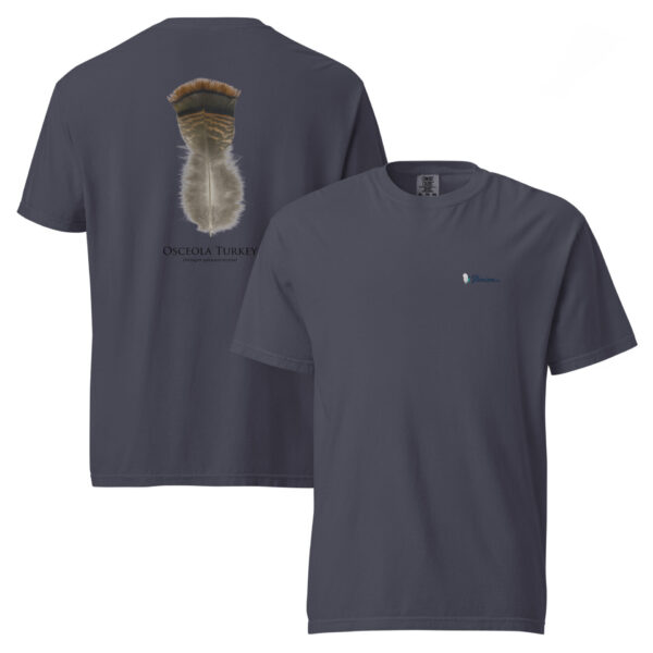 unisex-garment-dyed-heavyweight-t-shirt-navy-front-and-back-69b961486c383.jpg Navy t-shirt featuring Osceola turkey feather design.