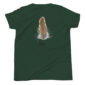 Green t-shirt with quail feather design.