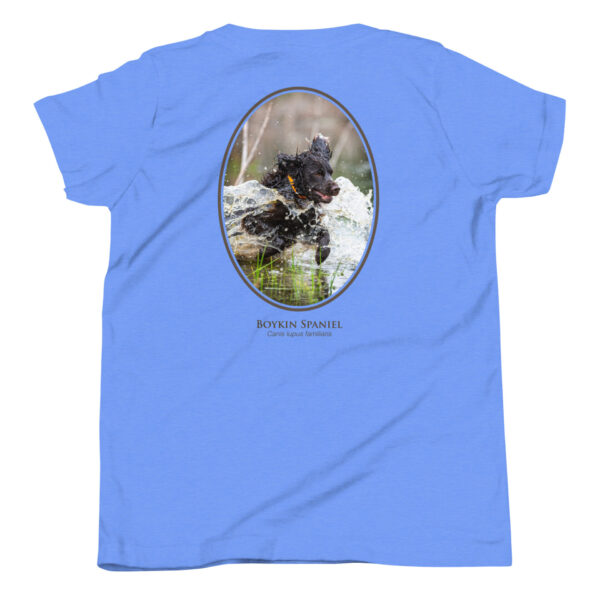 youth-staple-tee-heather-columbia-blue-back-69a6e26fa062e.jpg Boykin Spaniel splashing in water graphic on shirt