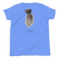 Blue T-shirt with turkey feather design.