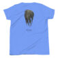 Blue t-shirt with pintail feather design.
