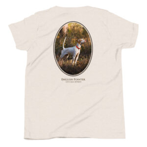 T-shirt with English Pointer dog graphic.