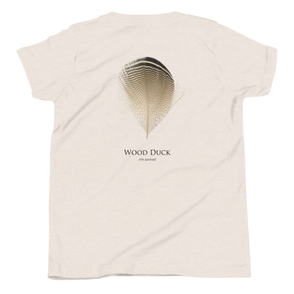 youth-staple-tee-heather-dust-back-69a6e77a1bb58.jpg T-shirt with wood duck feather design