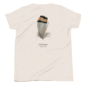 Chukar feather t-shirt design on beige fabric