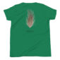 Green t-shirt with a pheasant feather design.