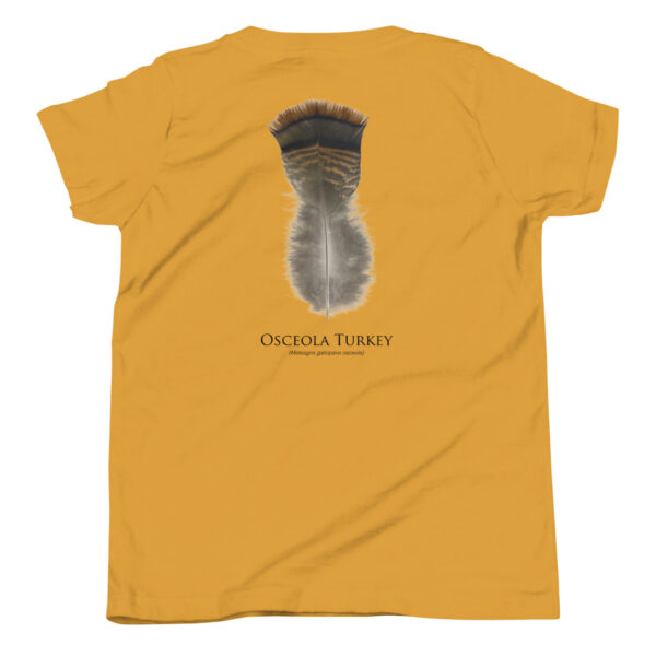 youth-staple-tee-mustard-back-69a6ddb060257.jpg Yellow shirt with Osceola Turkey feather design
