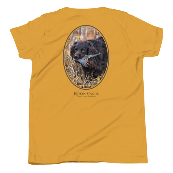 youth-staple-tee-mustard-back-69a6e10fe3b81.jpg Boykin Spaniel shirt with hunting design