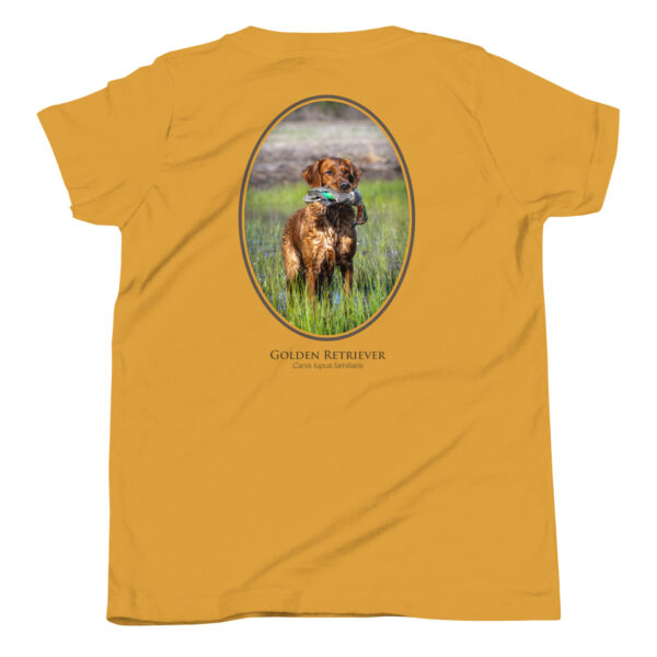 youth-staple-tee-mustard-back-69a6e1bcbcd06.jpg Golden Retriever shirt with dog image