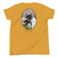 Boykin Spaniel running through water on yellow shirt.