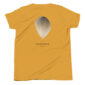 Yellow shirt with wood duck feather illustration.