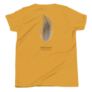 Yellow shirt with pheasant feather design.