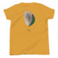Yellow t-shirt with teal feather design