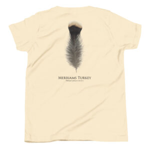 T-shirt with Merriam's Turkey feather illustration.