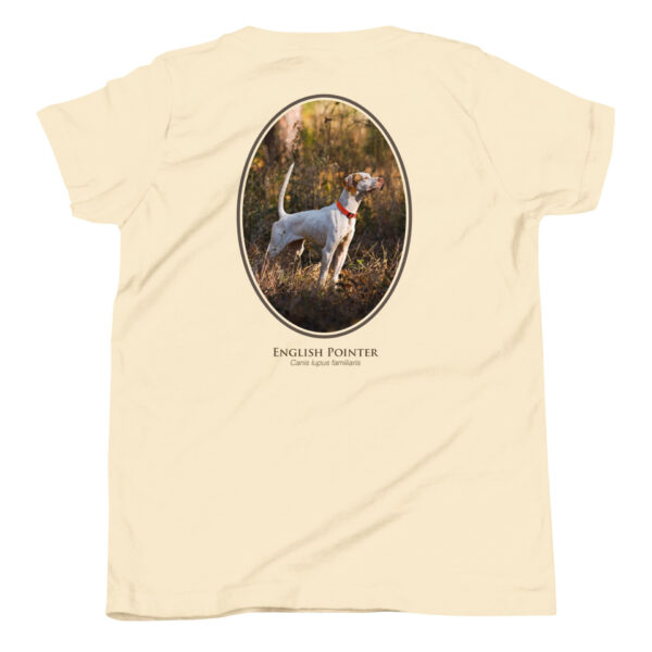 youth-staple-tee-natural-back-69a6e47f19c97.jpg T-shirt with English Pointer dog image