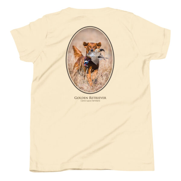 youth-staple-tee-natural-back-69a6e52c17101.jpg Golden Retriever shirt with hunting scene.