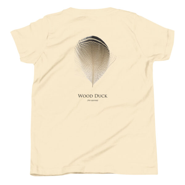 youth-staple-tee-natural-back-69a6e77a1be17.jpg T-shirt with wood duck feather design