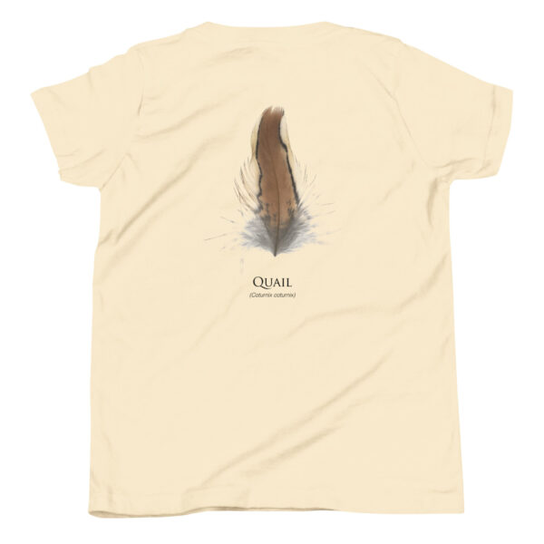 youth-staple-tee-natural-back-69a6ed9fbc8c7.jpg T-shirt featuring quail feather illustration on back