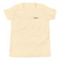 Beige T-shirt with minimalist embroidery design.