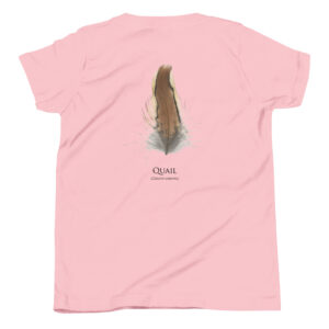 Pink shirt with quail feather design.