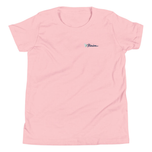 youth-staple-tee-pink-front-69a6dc4b6593c.jpg Pink t-shirt with small logo on chest