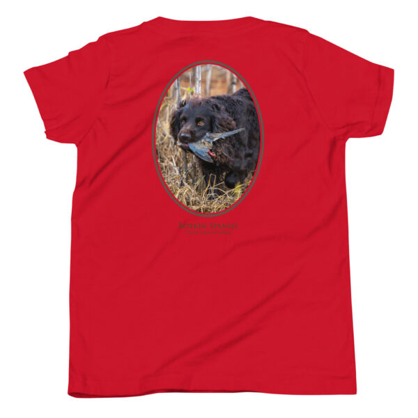 youth-staple-tee-red-back-69a6e10fe3c5e.jpg Red T-shirt with Boykin Spaniel design