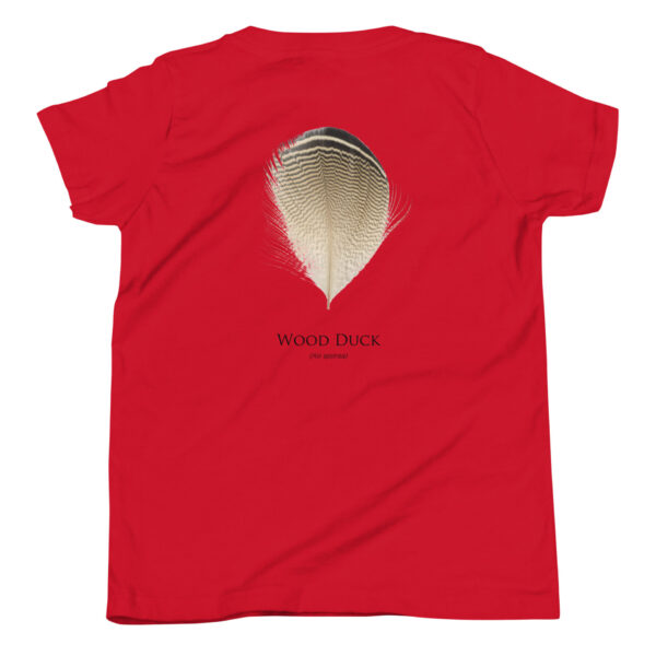 youth-staple-tee-red-back-69a6e77a1bd32.jpg Red shirt with wood duck feather design.