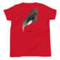 Red t-shirt with gadwall feather design and text.