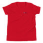 Red T-shirt with small logo on chest.