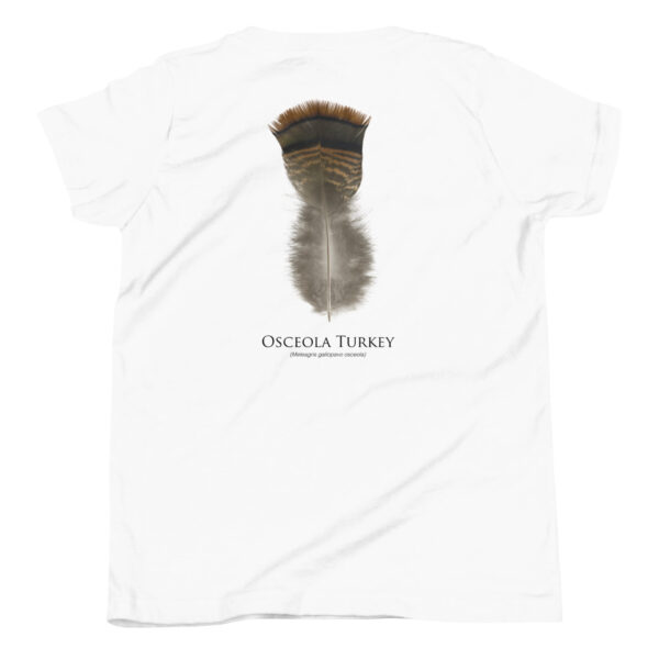 youth-staple-tee-white-back-69a6ddb0603a3.jpg White shirt with Osceola turkey feather design