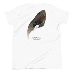 White shirt with gadwall illustration and text