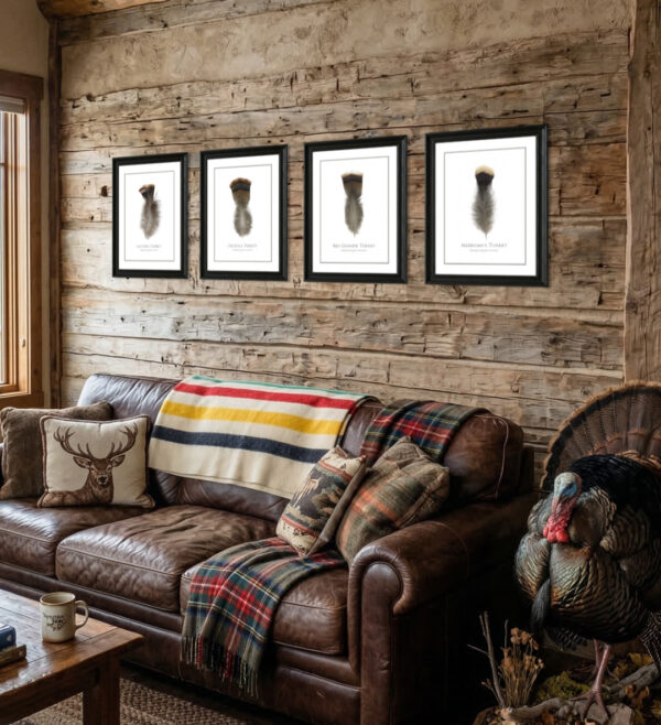 turkeySlamWallCabin Rustic living room with leather couch